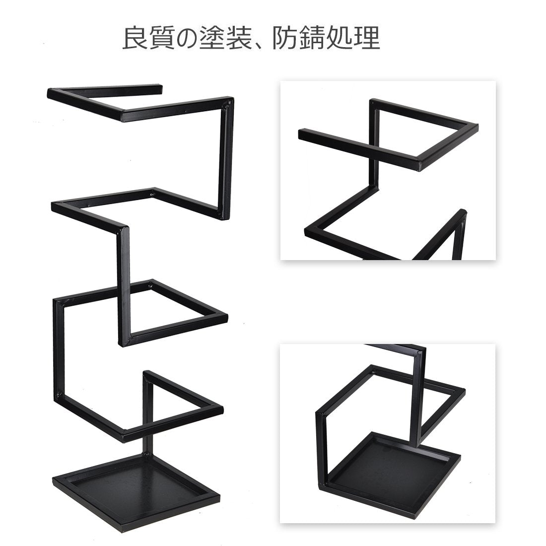 DEWEL 傘立て スリム おしゃれ 靴べら収納付き 長傘 折りたたみ傘対応 ブラック 17.5×17.5×58cm